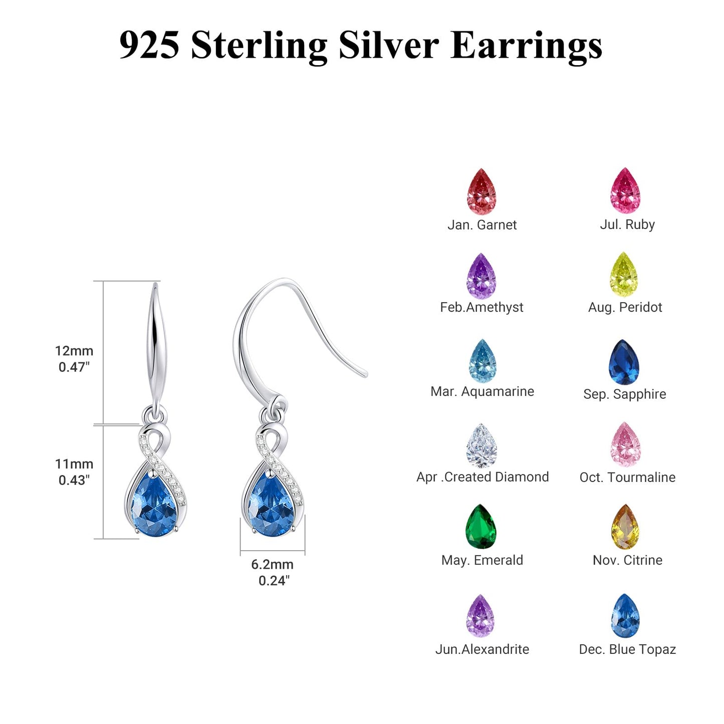 Infinity Birthstone Earrings 18K White Gold Plated 925 Sterling Silver Teardrop Infinity Drop Dangle Earrings December Birthstone Jewelry Birthday Gifts for Women Her Mother Wife