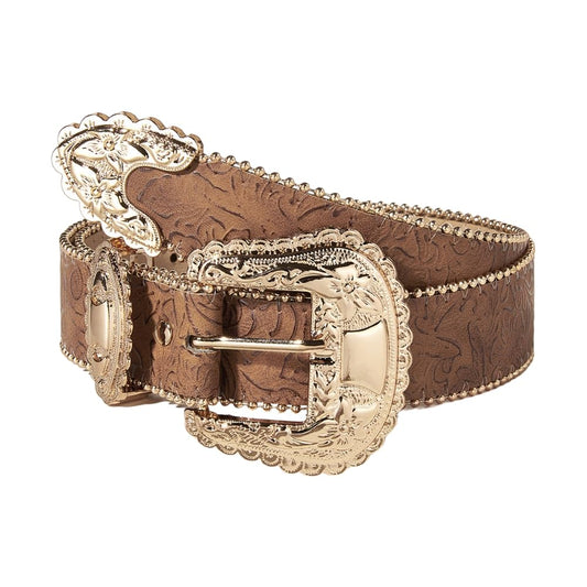 BXYHQ Western Country Waist Belt for Cowgirl,Big Buckle Brown Floral Vintage Belts for Women Girl (Fit for Waist Sze:23.6''-26'')
