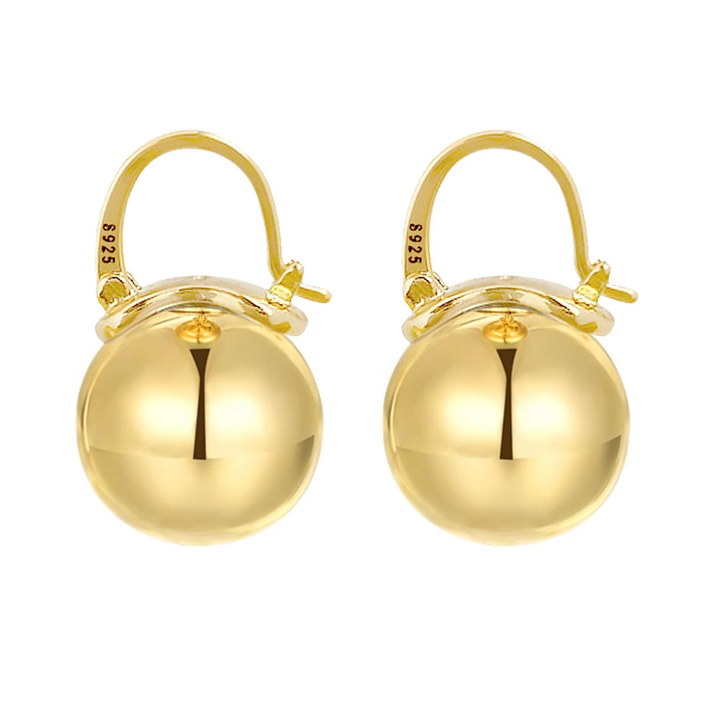 OwMell Elegant 925 Sterling Silver Pearl Drop Earrings Dangle Stud Gold Plated Earrings for Women Large Size 12mm - Gold Plated