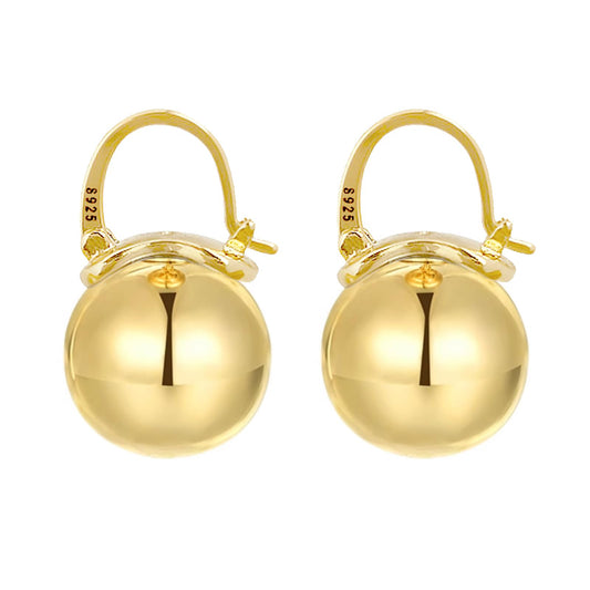 OwMell Elegant 925 Sterling Silver Pearl Drop Earrings Dangle Stud Gold Plated Earrings for Women Large Size 12mm - Gold Plated