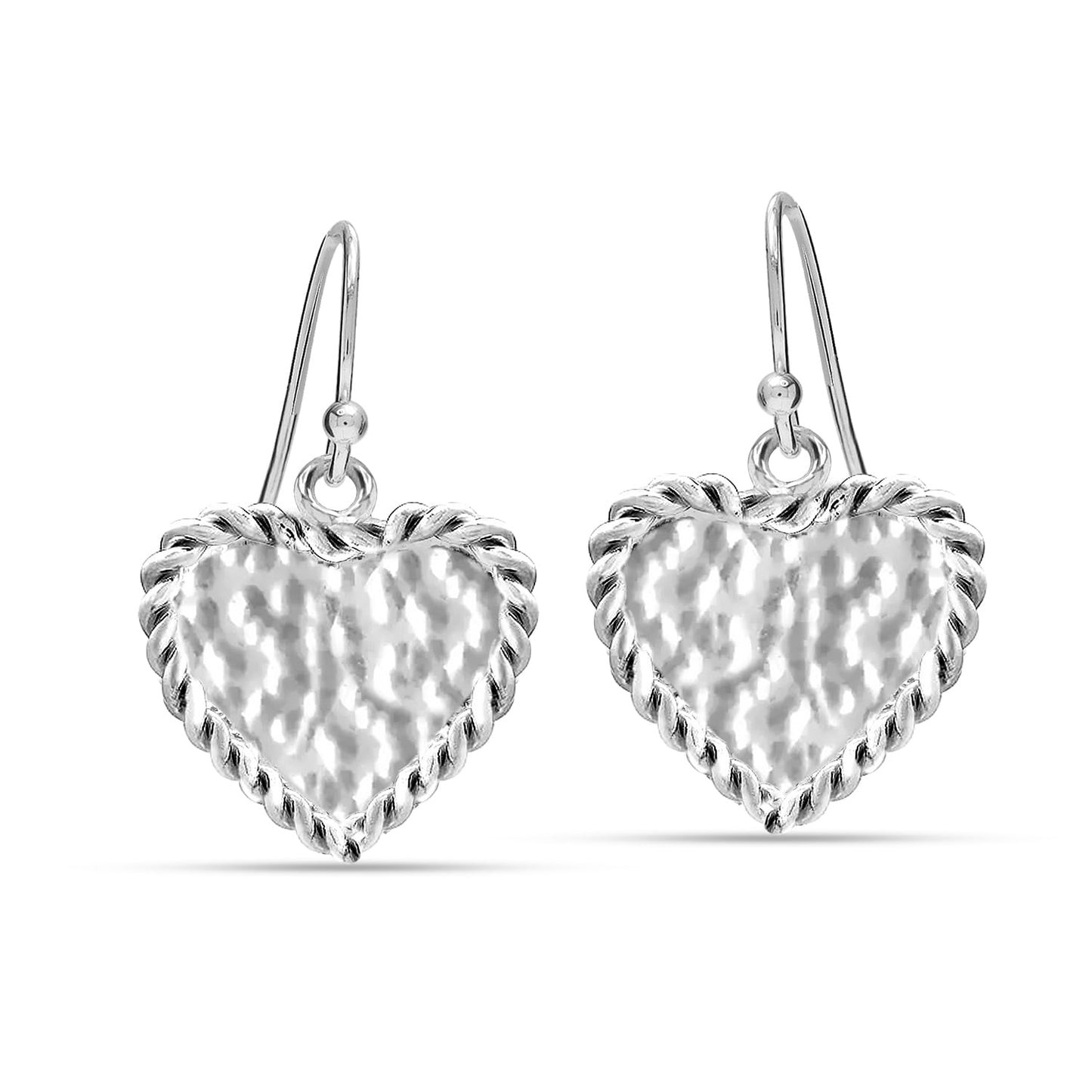 LeCalla 925 Sterling Silver Heart Earrings for Women | Handmade Hammered Braided Heart Dangle Earrings | Silver Hook Earring Jewelry Gift For Her 28MM
