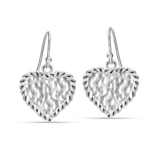 LeCalla 925 Sterling Silver Heart Earrings for Women | Handmade Hammered Braided Heart Dangle Earrings | Silver Hook Earring Jewelry Gift For Her 28MM
