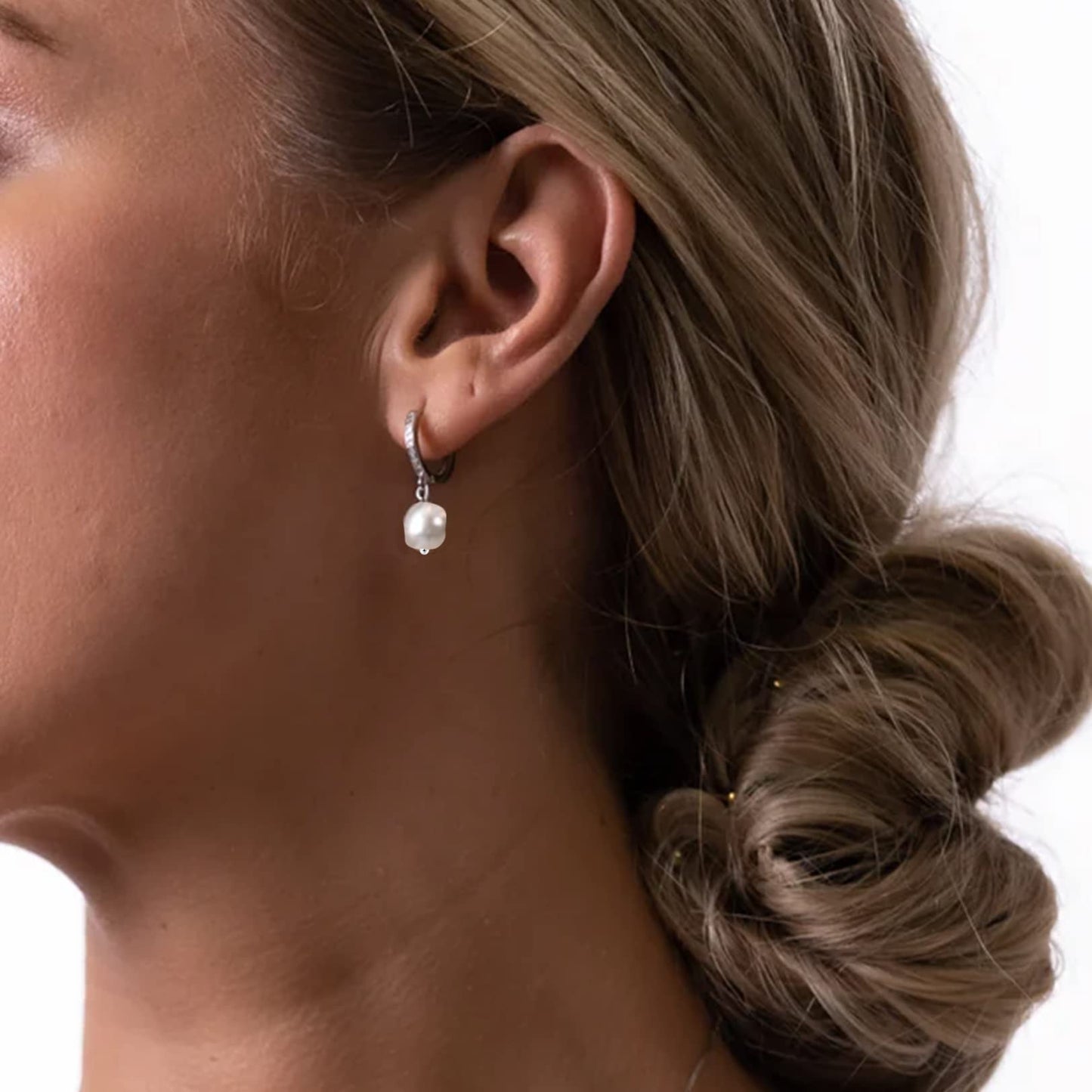 CERSLIMO Sterling Silver Pearl Drop Earrings for Women, S925, Baroque Shell, Hypoallergenic, Dainty Hoop, Modern Chic