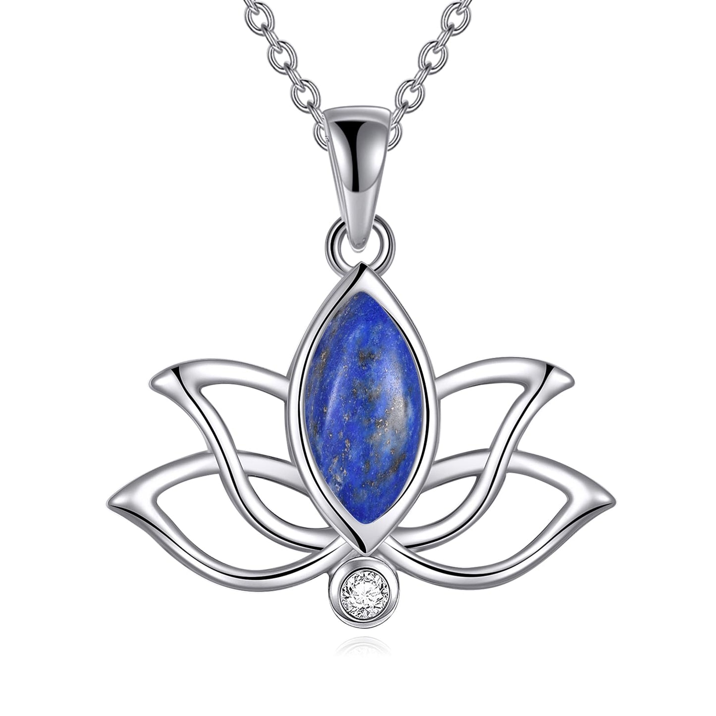 YFN Lotus Flower Necklace Sterling Silver Lapis Lazuli Lotus Pendant Lotus Jewelry Gifts for Women
