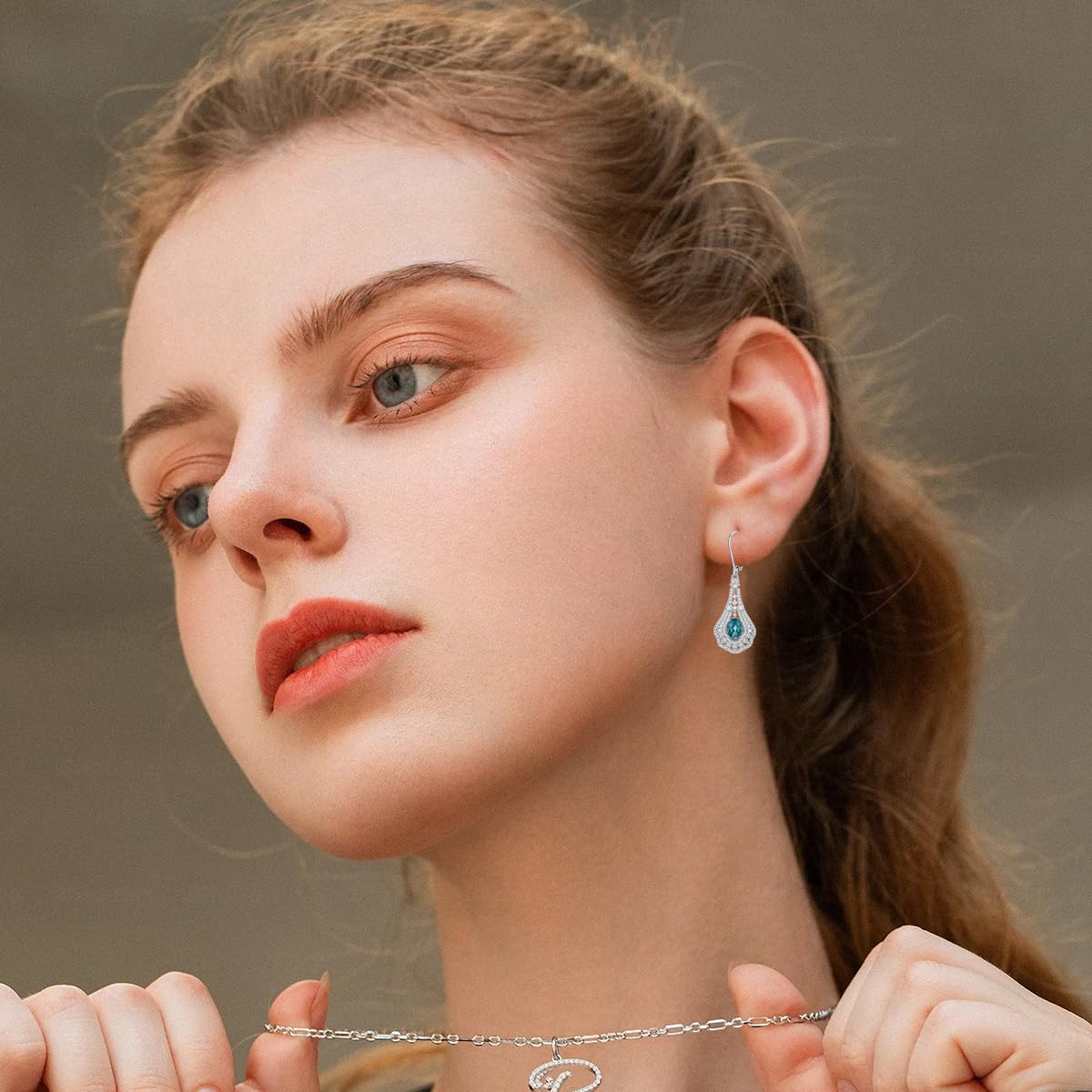 Lvoryance 1.5CT Genuine London Blue Topaz Earrings 925 Sterling Silver 6mm * 8mm Oval Cut December Birthstone Drop Earrings for Women