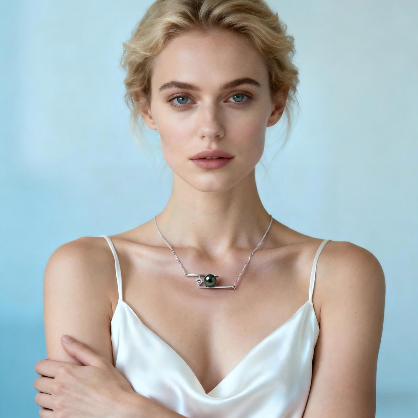 Natural Tahitian Black Pearl Necklace - Christmas Gift for Women Wife Mom Girlfriend, Jewelry Gifts for Wedding Anniversary Birthday, 9-10mm Seawater Pearl with Sterling Silver Moissanite Pendant