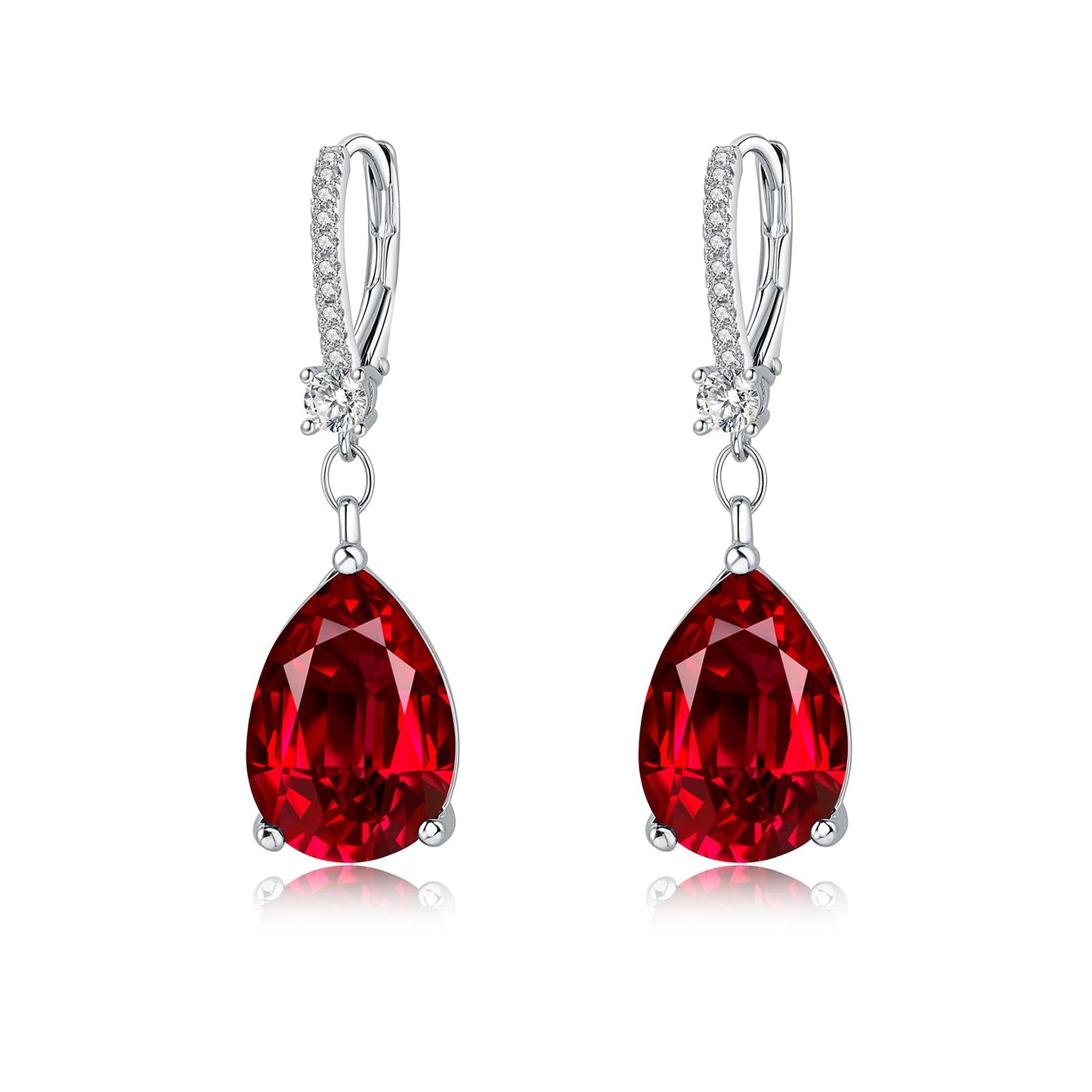 BAMIKI Sterling Silver Teardrop Leverback Dangle Earrings for Women Hypoallergenic, 10×14mm Pear Garnet Birthstone Red Cubic Zircon Drop Earrings Trendy Jewelry Gifts for Wife Daughter Mother