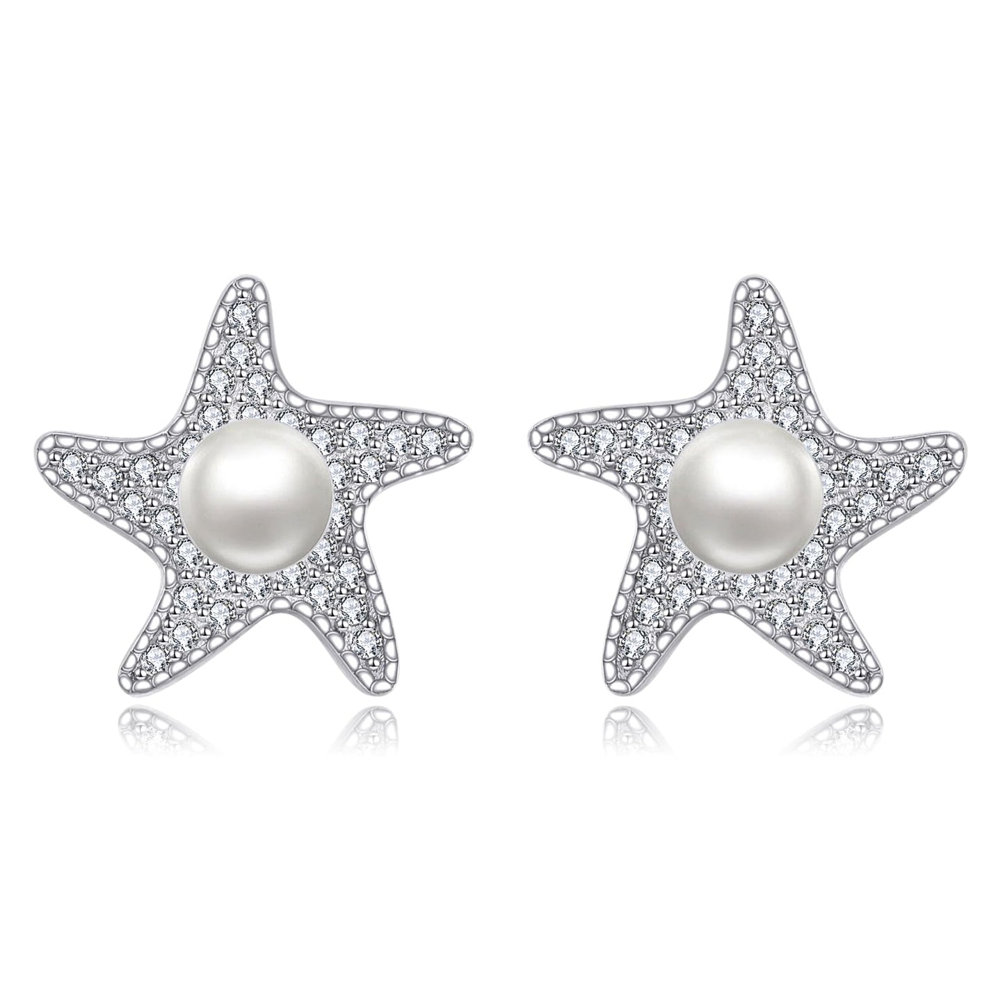 POPLYKE Starfish Earrings for Women Sterling Silver Freshwater Pearl Stud Jewelry Gifts Wedding Bridesmaids Anniversary