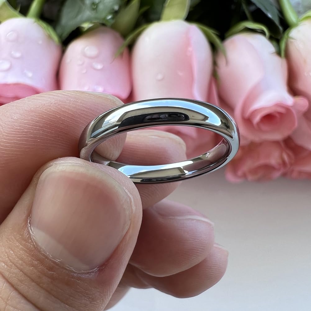 TUTISS 3mm Tungsten Carbide Rings for Women Men Engagement Wedding Bands Domed Polished Comfort Fit Size 9