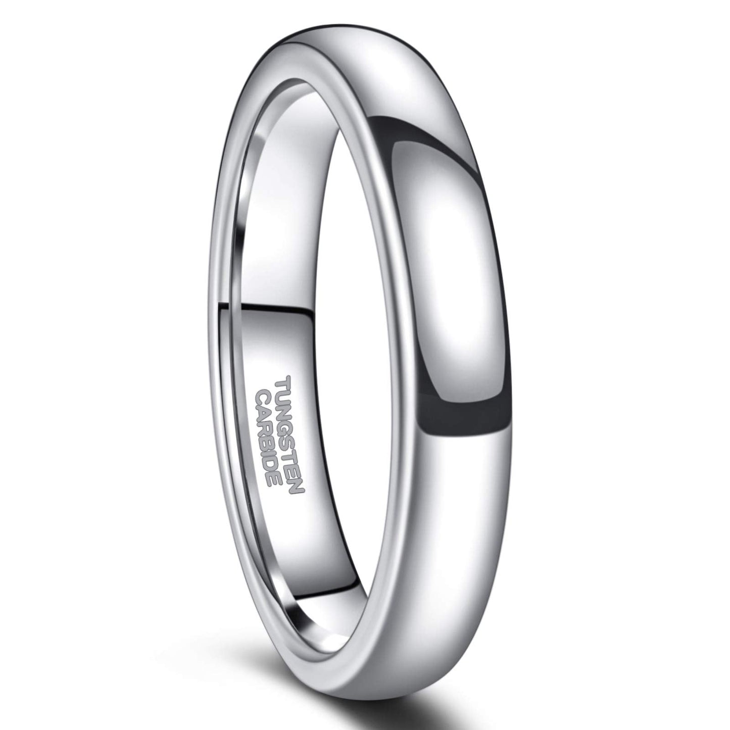 Greenpod 4mm Tungsten Rings for Women High Polished Plain Dome Silver Classic Wedding Band Comfort Fit Size 4