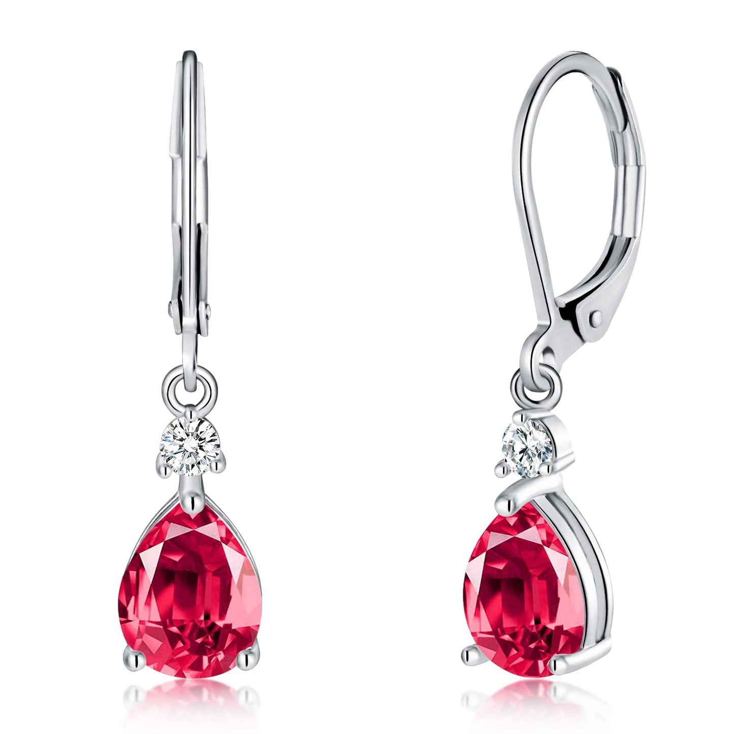 CiNily Leverback Dangle Earrings for Women 14K White Gold Plated Drop Earrings Red Cubic Zircon Fashion Teardrop Hoop Earrings Hypoallergenic Jewelry for Sensitive Ear