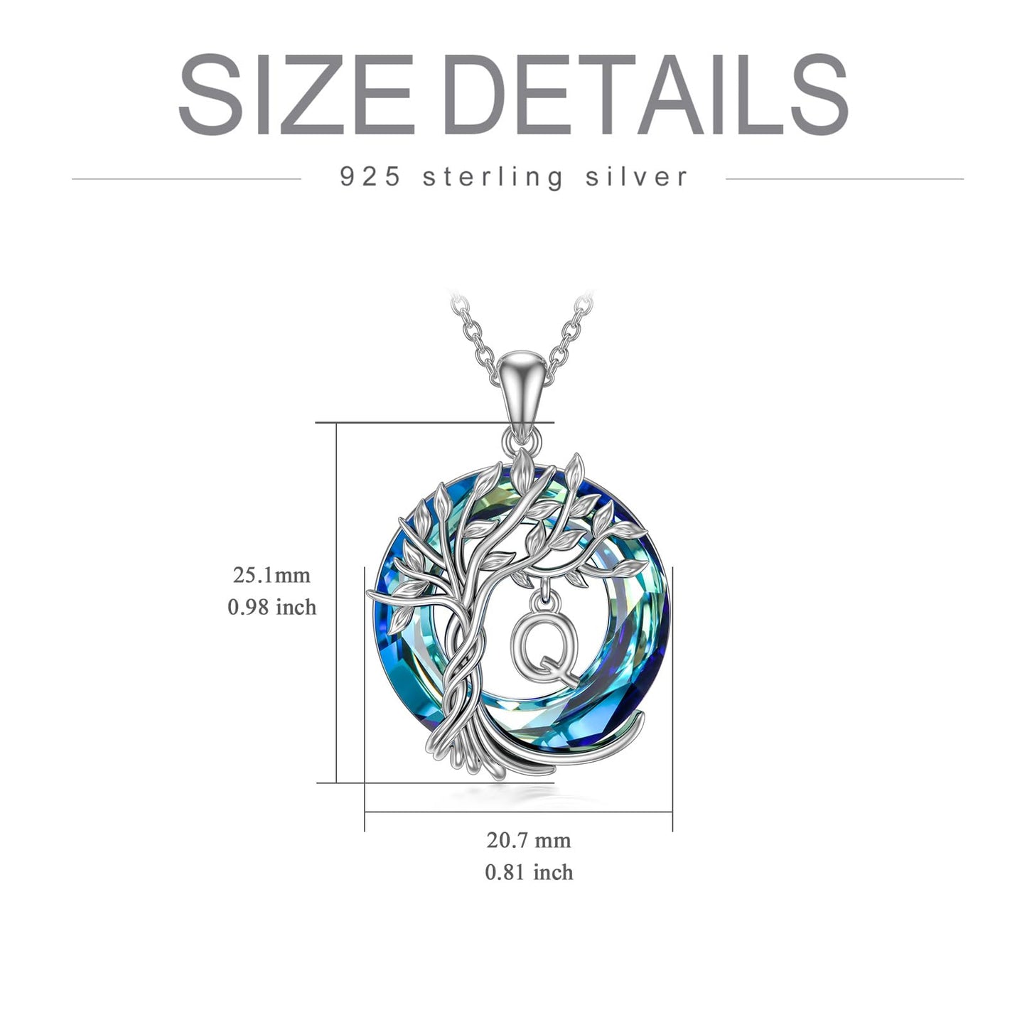 TOUPOP Tree of Life Initial Necklace Gifts for Women Sterling Silver Initial Q Letter Jewelry Irish Crystal Pendant Birthday Gifts for Women Her Mom Wife Daughter