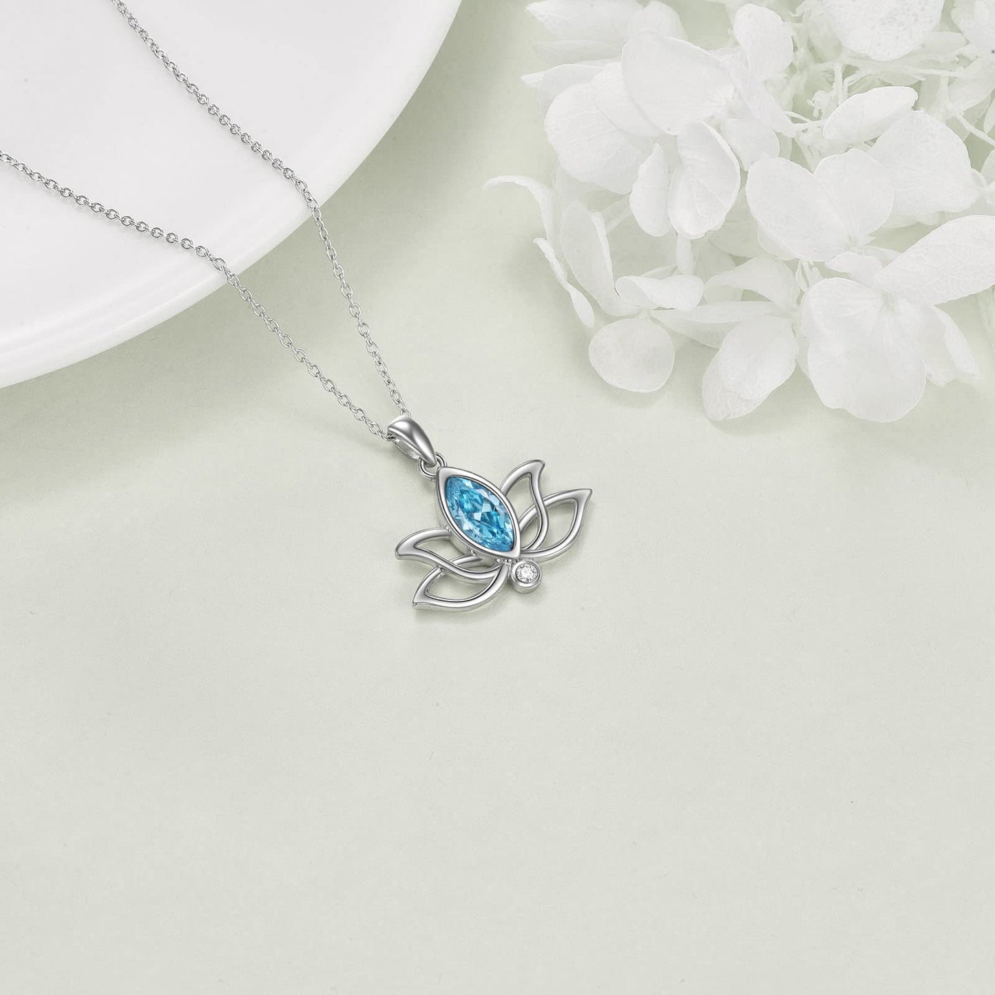 YFN Lotus Necklace Sterling Silver December Birthstone Pendant Blue Topaz Jewelry Gifts for Women (Dec)
