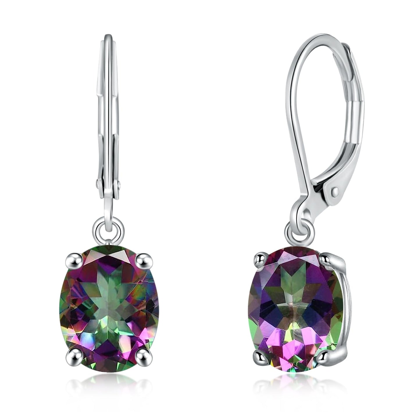 CiNily Cut-Oval Leverback Dangle Earrings for Women Rainbow Cubic Zircon 14k White Gold Plated Hypoallergenic Hanging Earrings Lightweight Summer Drop Earrings