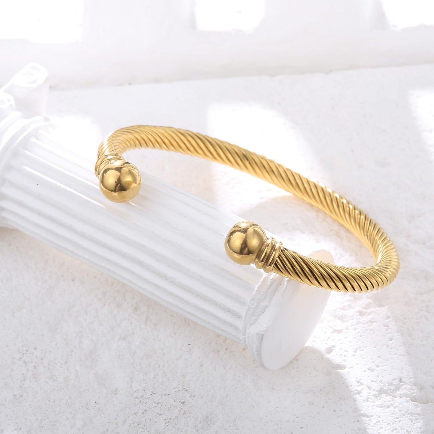 BOLAGTIER Stainless Steel Twisted Cable Wire Bracelets Adjustable Open Cuff Bangle Bracelet Vintage Jewelry Gift for Women (C-Yellow Gold)