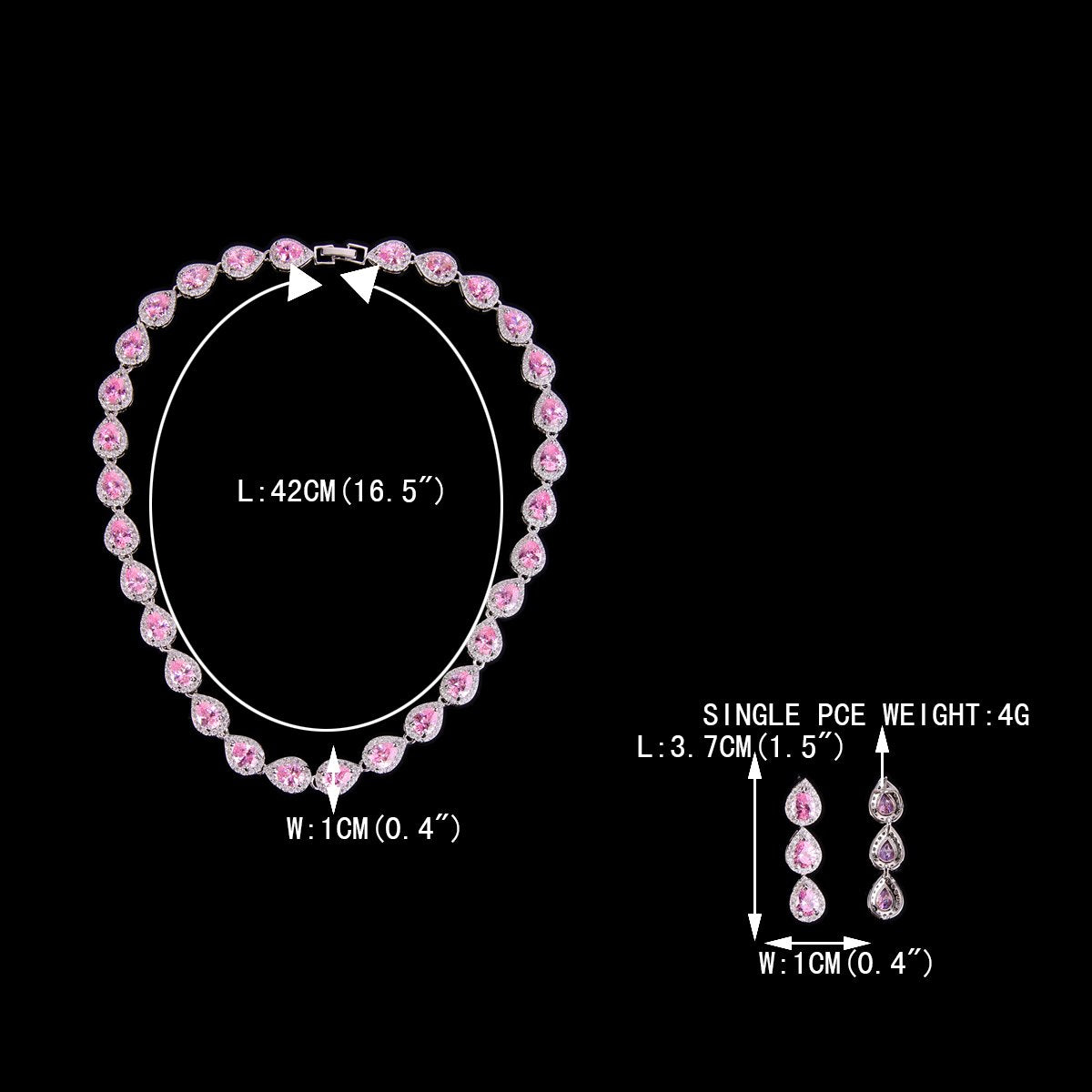 EVER FAITH Wedding Jewelry October Birthstone Pink Tourmaline-Color CZ Tear Drop Necklace Earrings Bracelet Set
