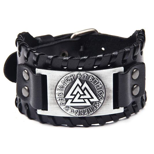 GelConnie Viking Bracelet Medieval Futhark Rune Punk Leather Cuff Bracelet Gothic Leather Wristband Nordic Bracelets Amulet Scandinavian Talisman Celtic Pagan Jewelry