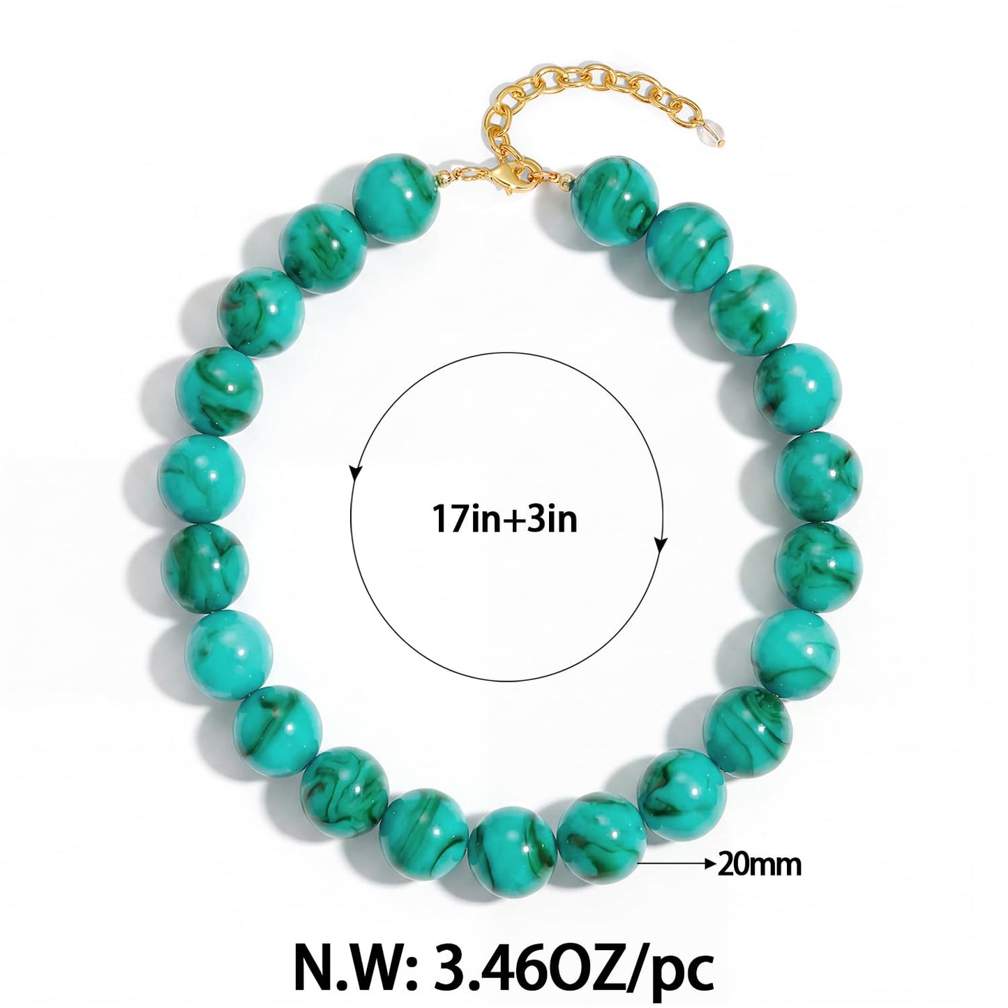 FAUTHENTICUTE Turquoise Choker Necklace for Women Large Turq. Blue Beaded Necklaces Boho Chunky Beaded Collar Statement Trendy Summer Beach Jewelry Gifts