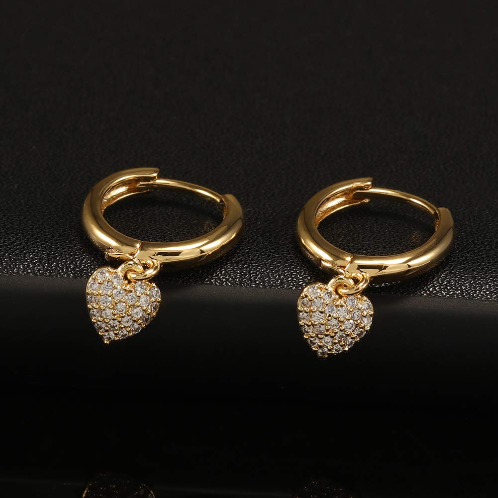 Asymmetric Heart Huggie Hoop Earrings Zircon 18K Gold Plated Vintage Elegant Dangling Jewelry