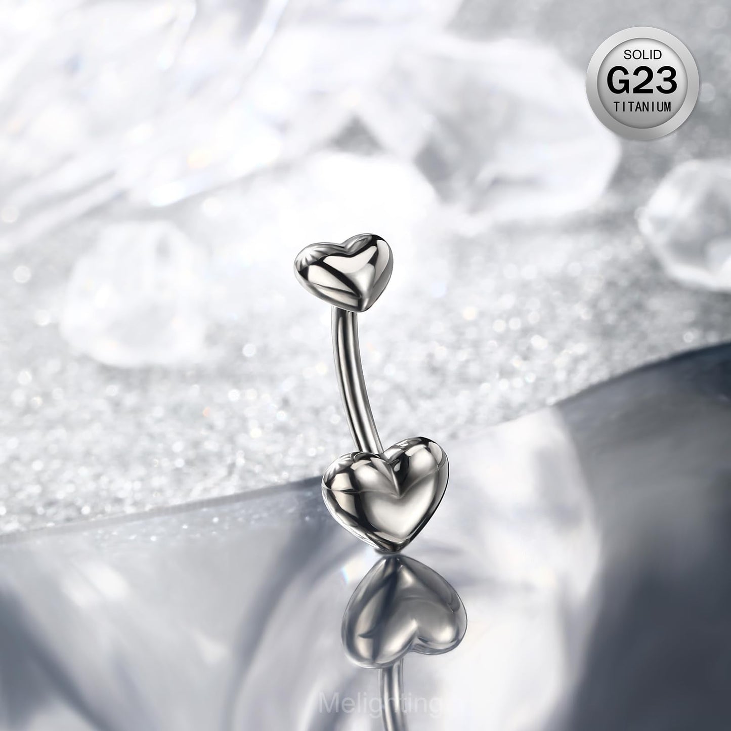 Melighting Titanium Belly Button Ring 14G Heart Belly Ring Internally Threaded G23 Titanium Navel Piercing Hoop Navel Barbell Body Piercing Jewelry 12 mm