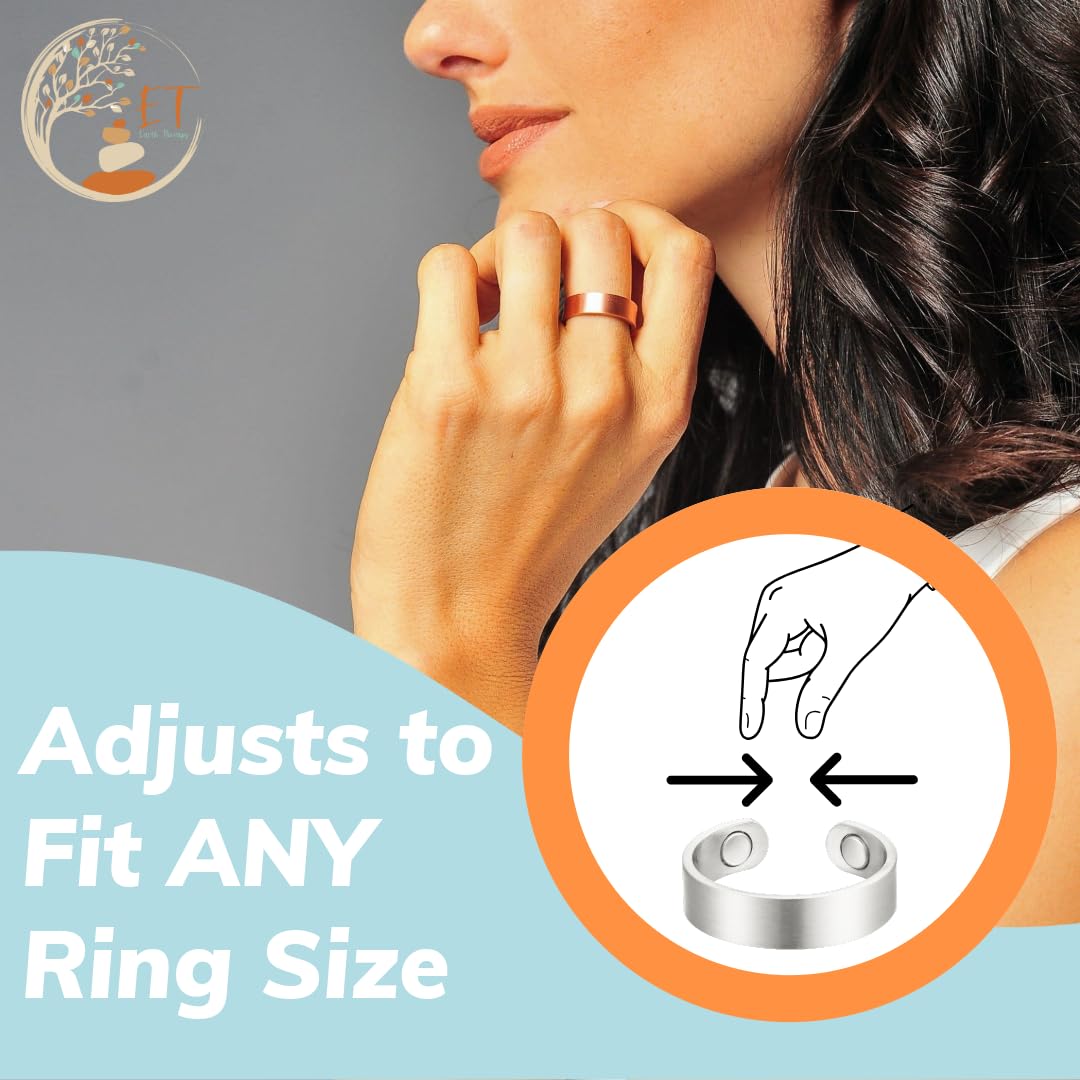 Earth Therapy - Elegant Women or Men's Ring Band in Polished Silver | Magnetic Therapy Ring