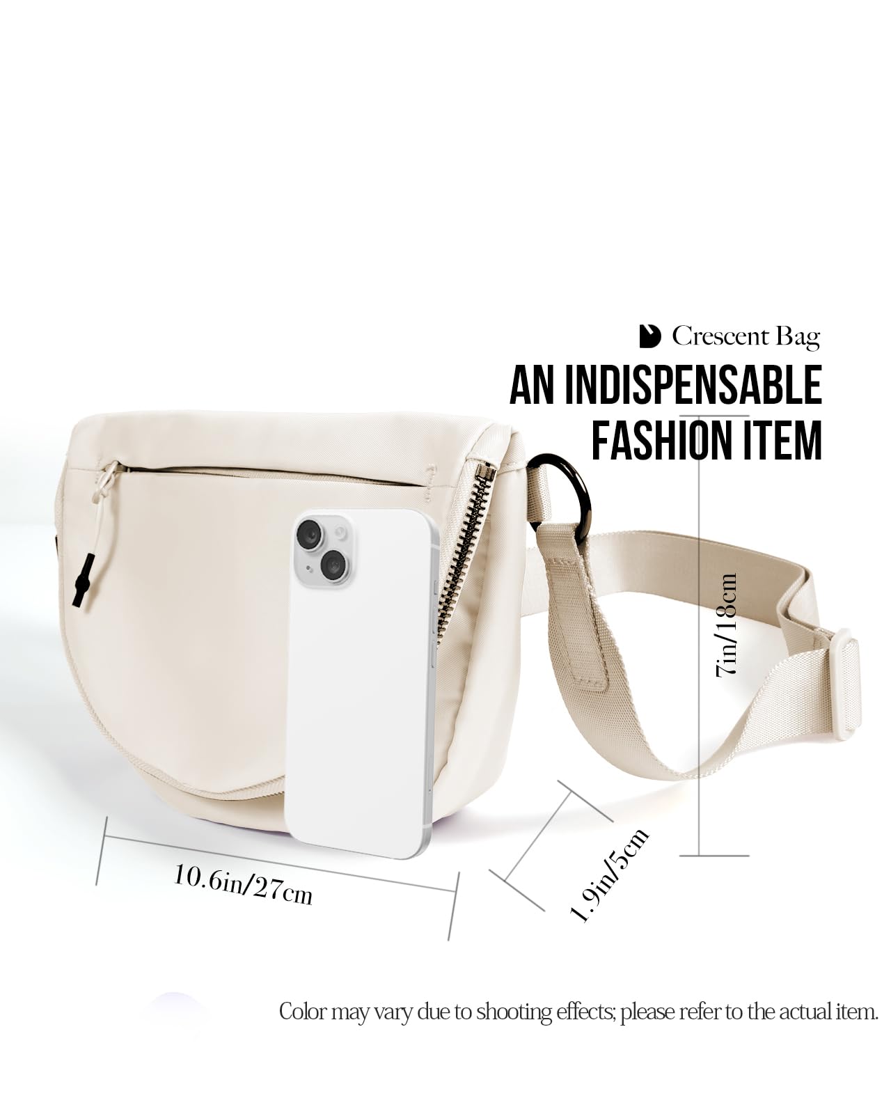 MEISEY Crescent Moon Bag for Women and Men, Fashion Medium Nylon Folding Crescent Moon Single Shoulder Bag with Adjustable Strap, Suitable for Exercise/Running/Hiking/Daily Travel/Work (beige)