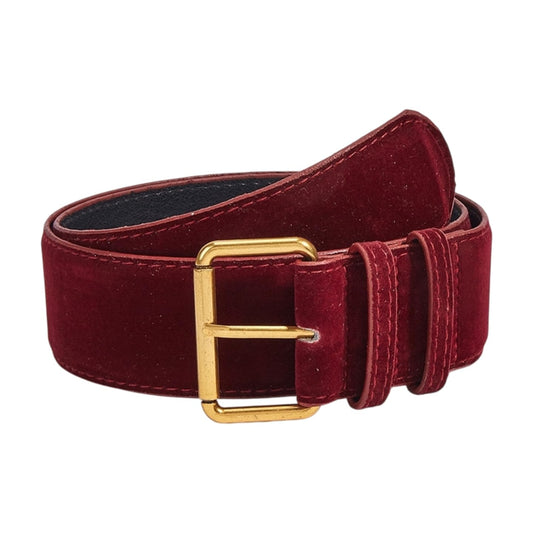 ICGSUQR Vintage Women's Velvet Belt For Dresses Jeans,4.8CM Wide Faux Leather Waist Band Corset Apparel Belts With Gold Buckle (Burgundy, M: Waist:25-32Inch)
