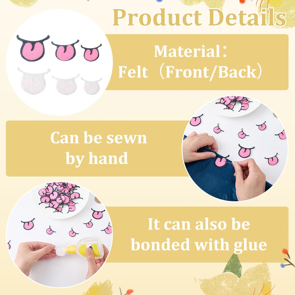 FINGERINSPIRE 300Pcs Felt Mouth 3 Sizes Pink Black Felts Mouths Felt Animal Mouth Patches Soft Felts Craft Mouths Supplies for DIY Amigurumi Stuffed Animals and Puppet Making Projects