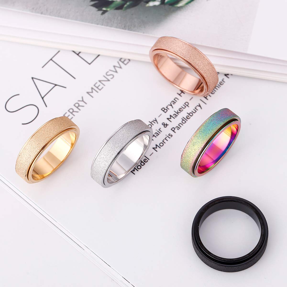 Anxiety Ring for Women Fidget Spinner Ring Fidget Toys Adults Titanium Stainless Steel Thumb Ring 6mm Wide Black Size 7