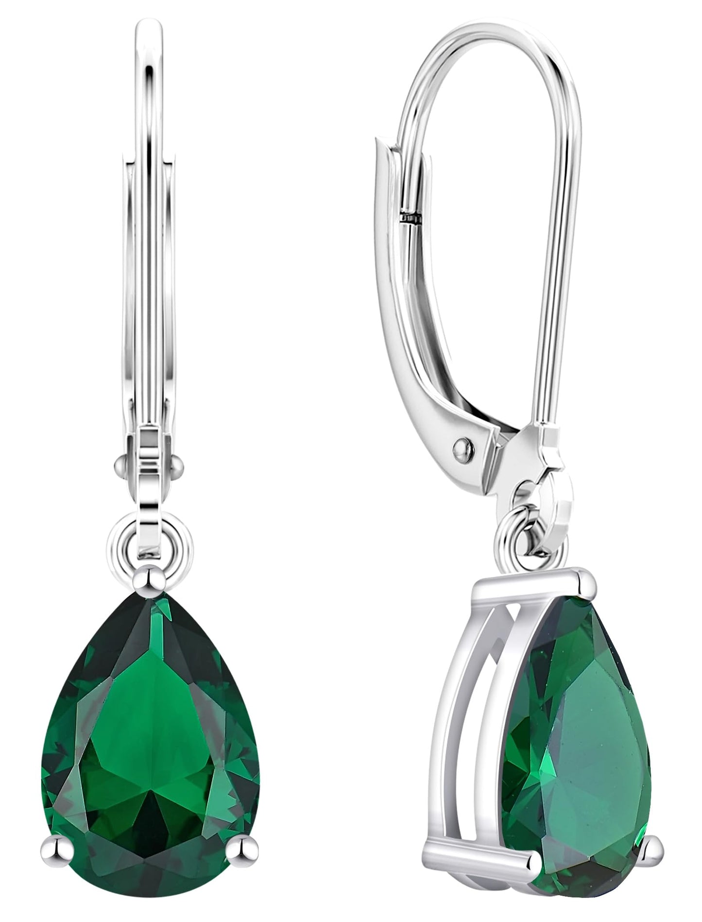 YL 925 Sterling Silver Teardrop Dangle Drop Earrings for Women 7x10 MM Solitaire Created Emerald Leverback Jewelry