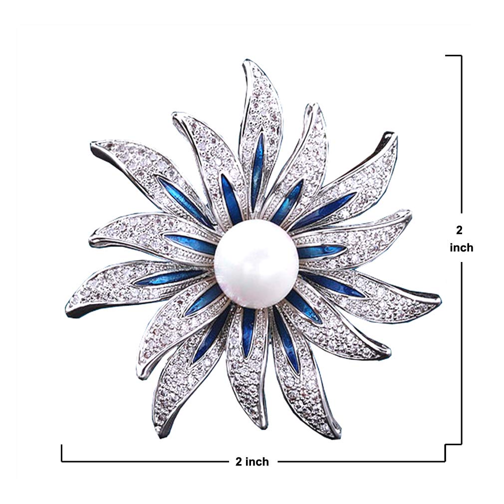 Large Brooch Pins for Women Fashion Silver Flower Floral Jewelry