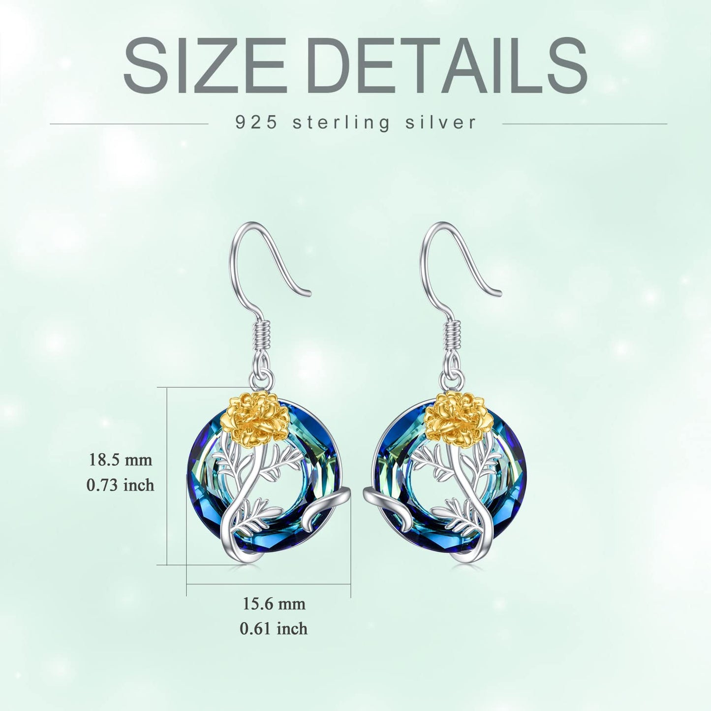 TOUPOP October Birth Flower Earrings Marigold Drop Dangle Earrings Blue Crystal Jewelry Birthday Mothers Day Gifts for Women Mom Her