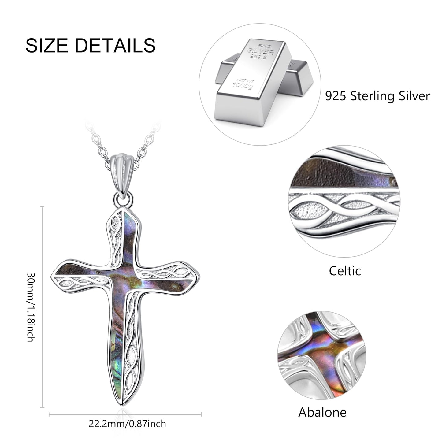 Dreamboat Sterling Silver Cross Necklace for Womens Cross Pendant Faith Christian Jewelry Abalone Shell Celtic Necklace Confirmation Religious Gifts for Mom