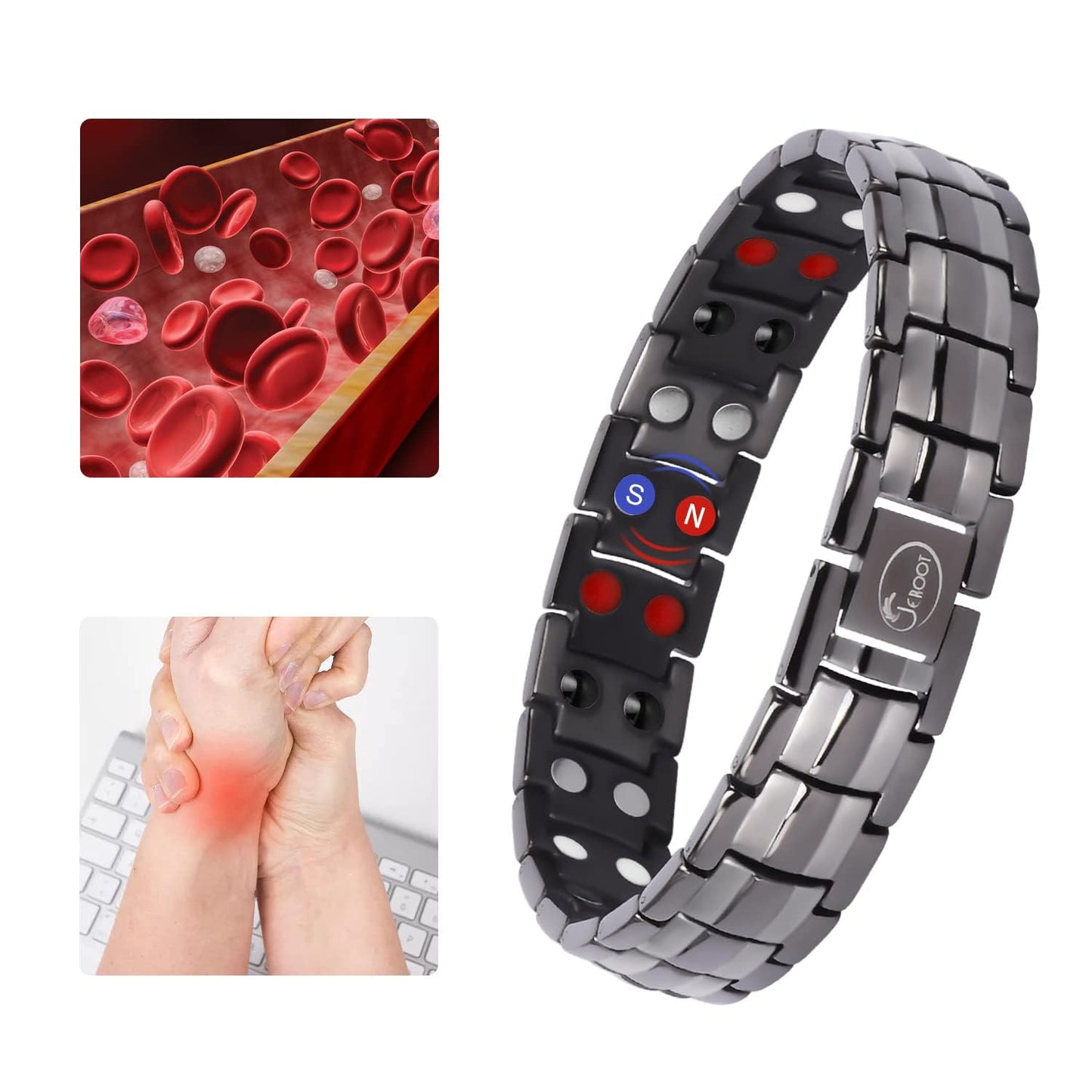 JEROOT Magnetic Bracelets for Men, Pure Titanium Bracelet (3500Gauss Per Magnet), Men's Bracelet Lymphatic Jewelry Gifts