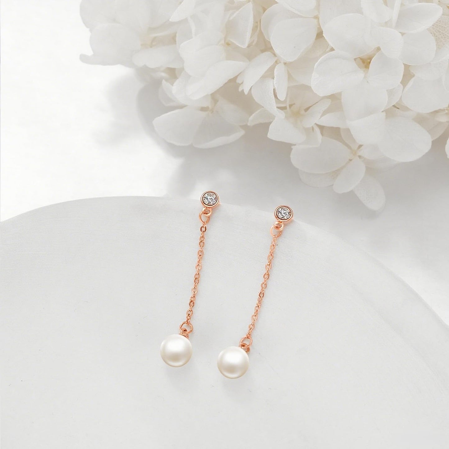 POPLYKE Rose Gold Plated Pearl Drop Earrings Sterling Silver Threader Long Chain Pearl Earrings Jewelry Gifts for Women
