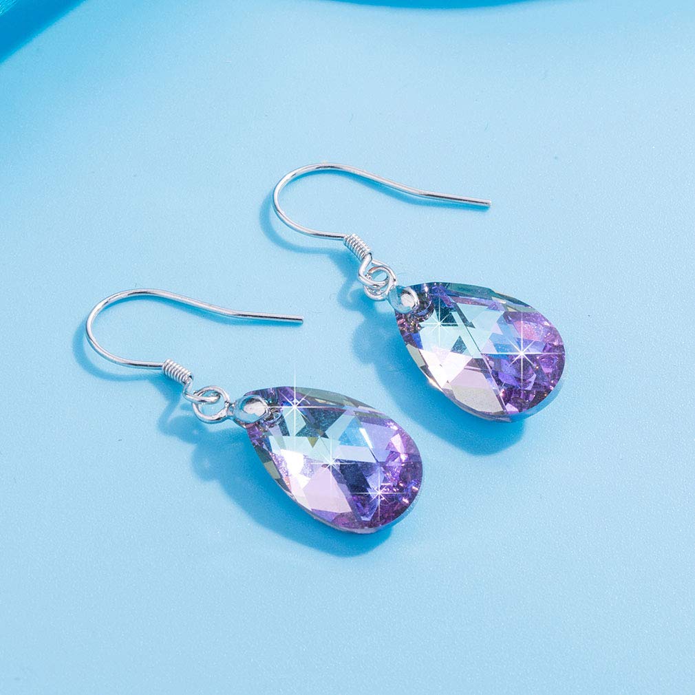 Austrian Crystal Teardrop Dangle Earrings for Women Drop Hook Earring 925 Sterling Silver Hypoallergenic Jewelry (Vitrail Light)