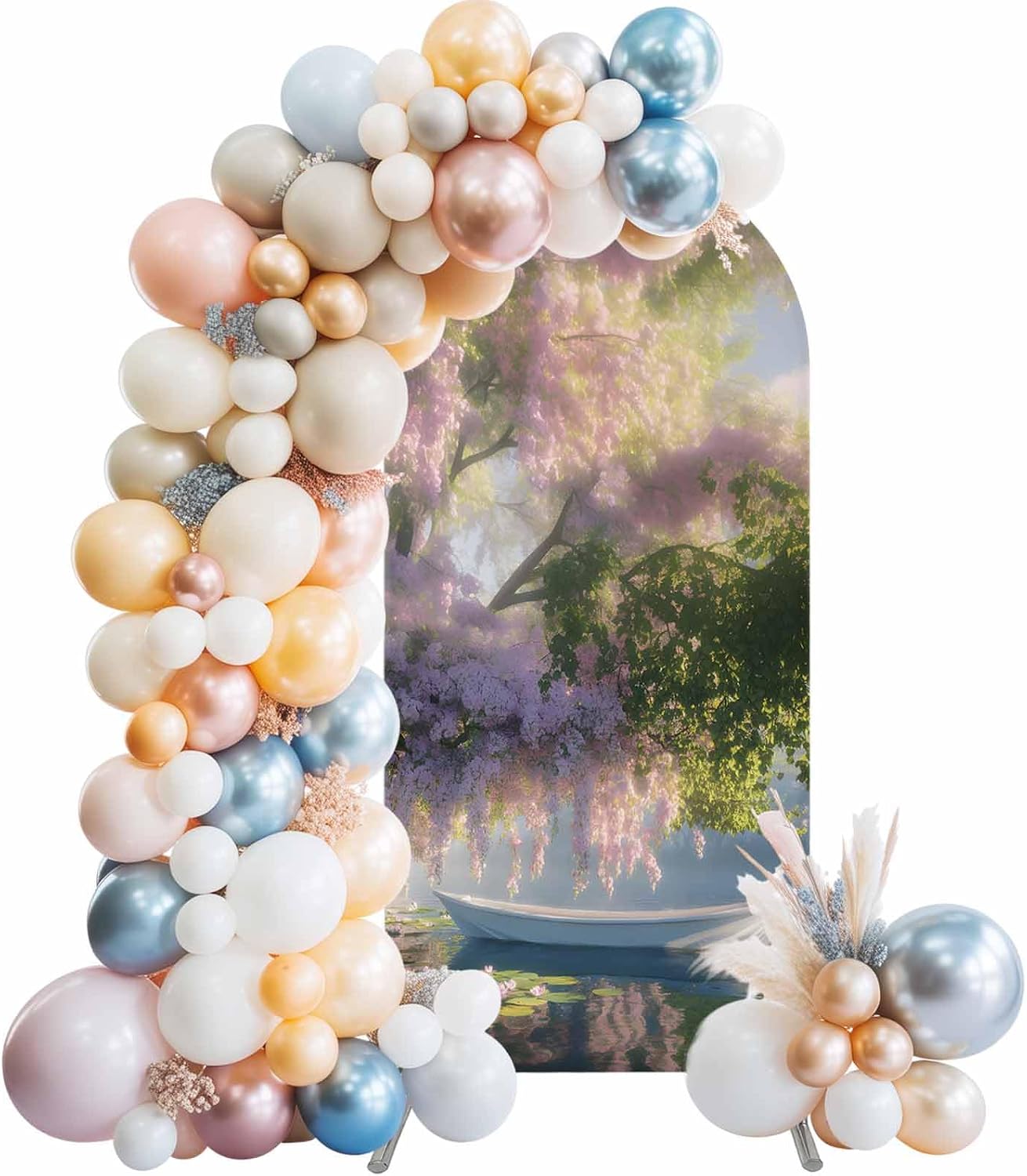 Jnbasdffb 6.6 Forest Flowers Wedding Arch Cover,Stretchy Spandex Arch Backdrop Stand Covers FT,Pink Green Oil Painting