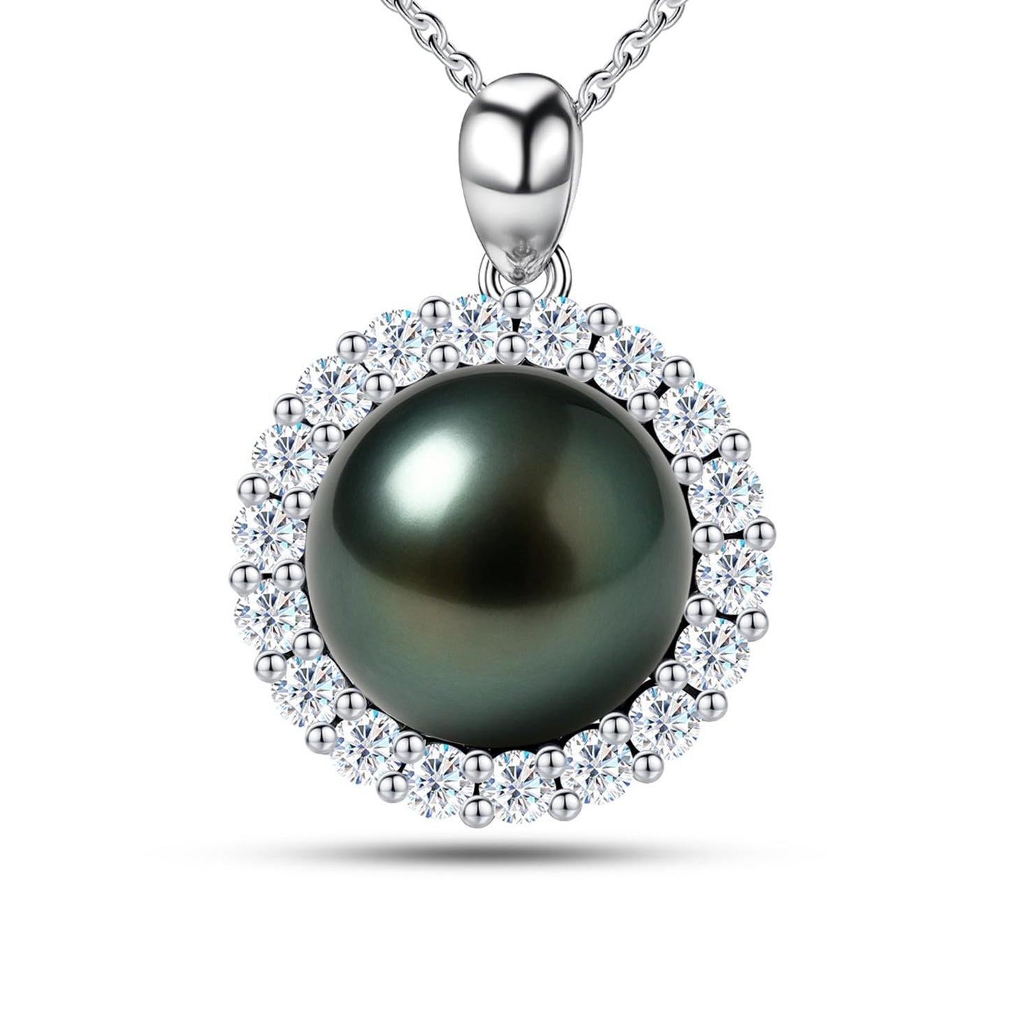 Genuine Tahitian Black Pearl Necklace - Christmas Gift for Wife Mom Daughter, Jewelry Gifts for Anniversary Wedding Birthday, 10-11mm Seawater Pearl with Sterling Silver Elegant Moissanite Pendant