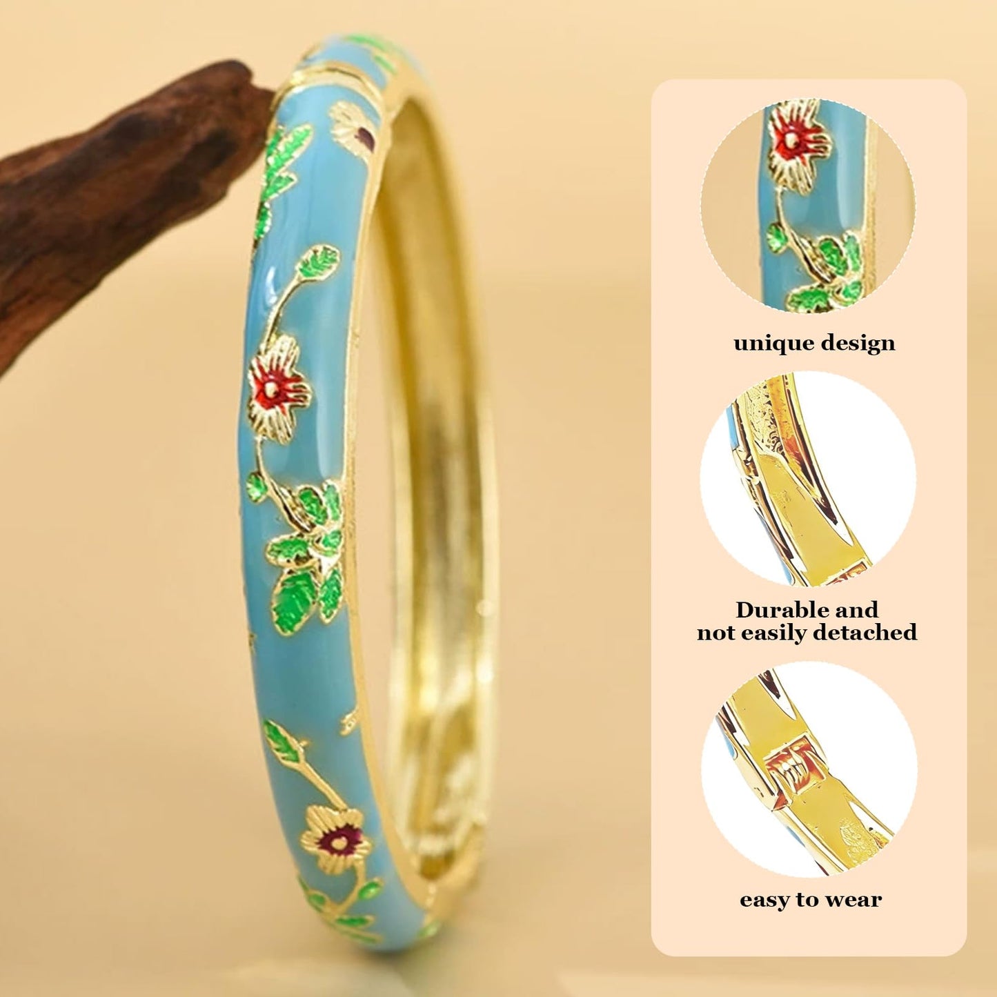 KummerSaprk Vintage Flower Bangle for Women Chinoiserie Cloisonne Bracelet for Women Trendy Women's Bangle Bracelets Cloisonne Jewelry Gifts