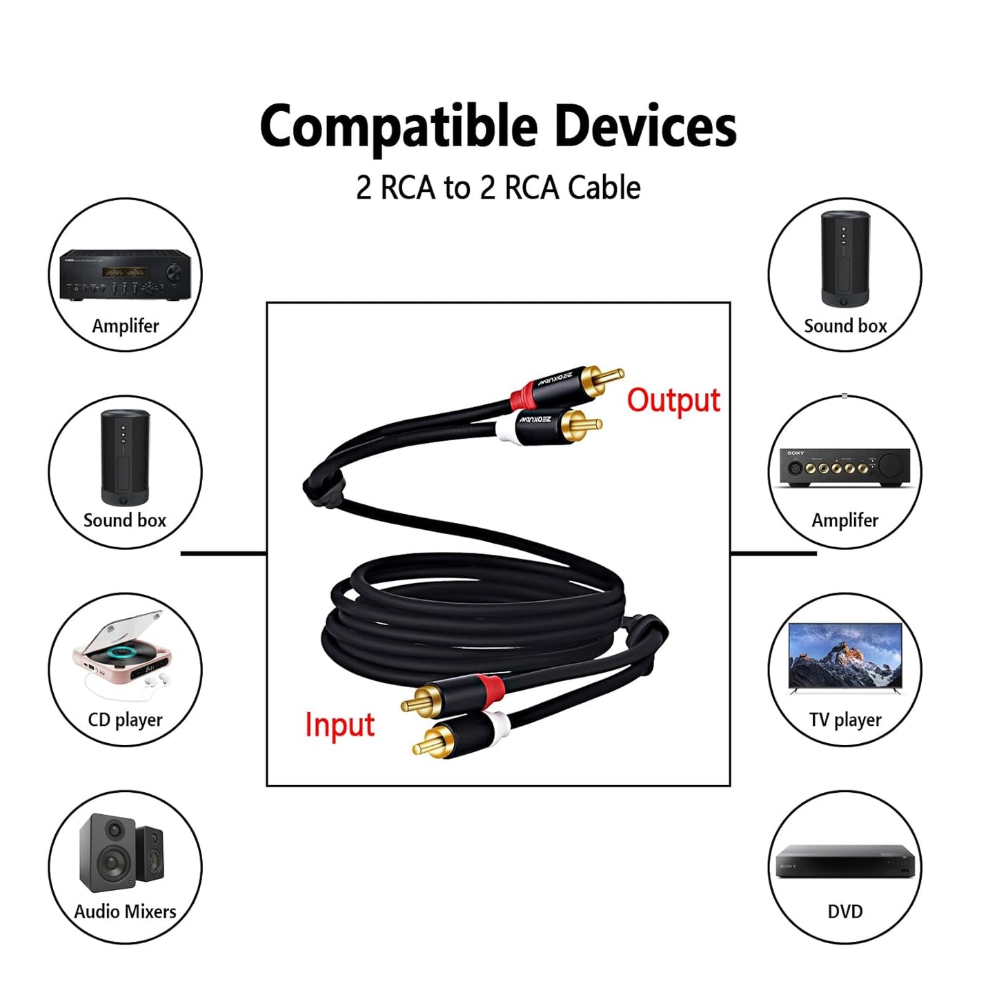ZEQKULW 2RCA 3.3 2RCA 2RCA 2 Audio Video Cable ft Male to Male Stereo Audio RCA Cables Dual Shielded Gold-Plated RCA