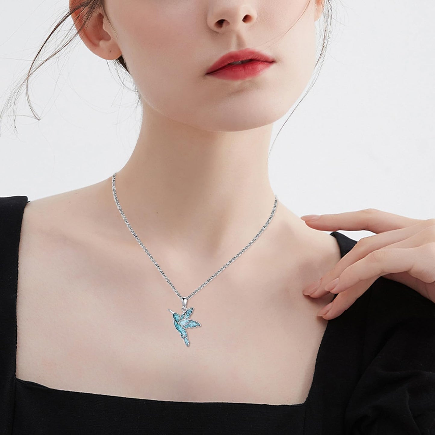 HKPATOP Hummingbird Necklace 925 Sterling Silver Turquoise Hummingbird Pendant Turquoise Necklace Animal Jewelry for Women