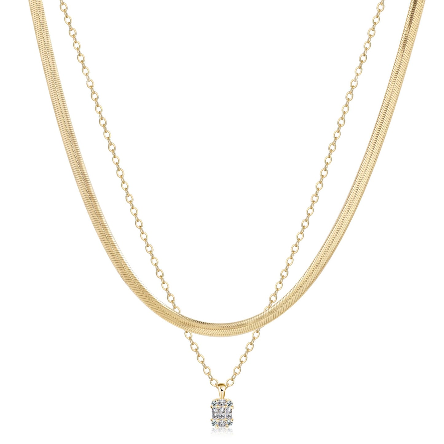 Kyerlyn layered gold necklaces for Stack 14K Gold Plated Chain Trendy Herringbone Layering Coin CZ Circle Cubic Zirconia Dainty Pendant Necklaces Set Gold Jewelry for women Gifts