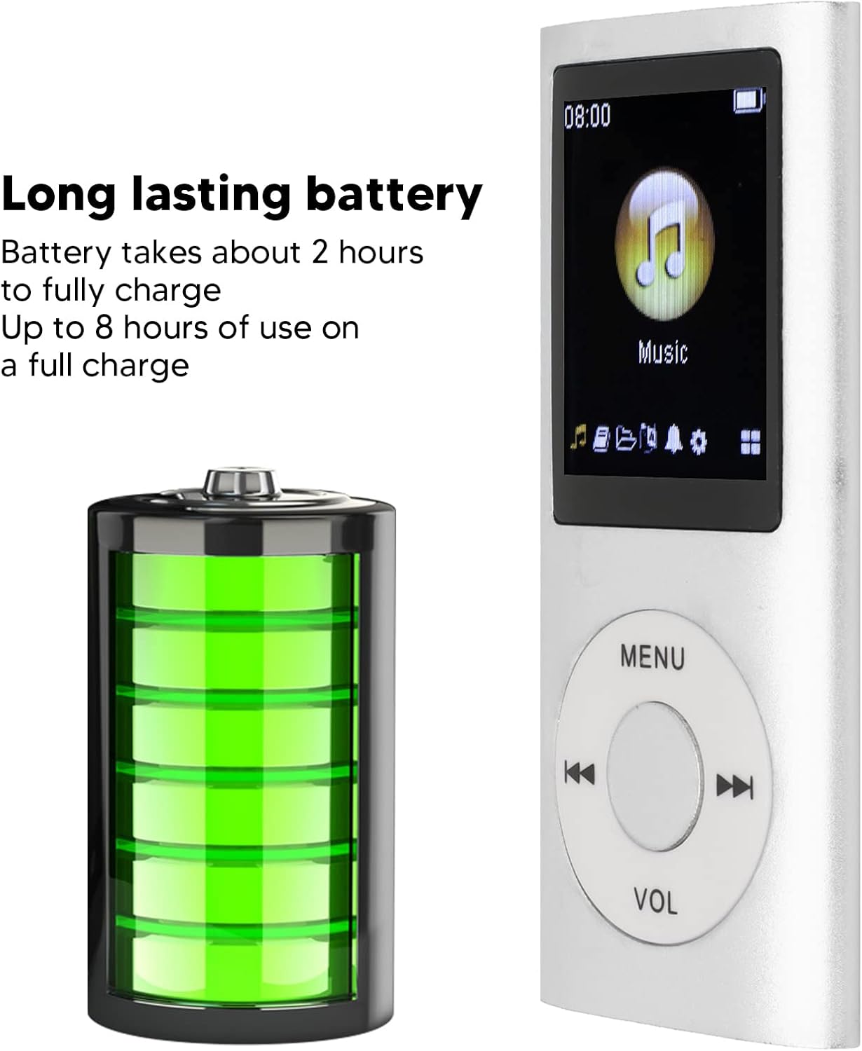 Cuifati MP3 64GB .8 Inch MP3 Player, Music Player Lossless Music LCD Screen Portable Music Player, Includes Charging