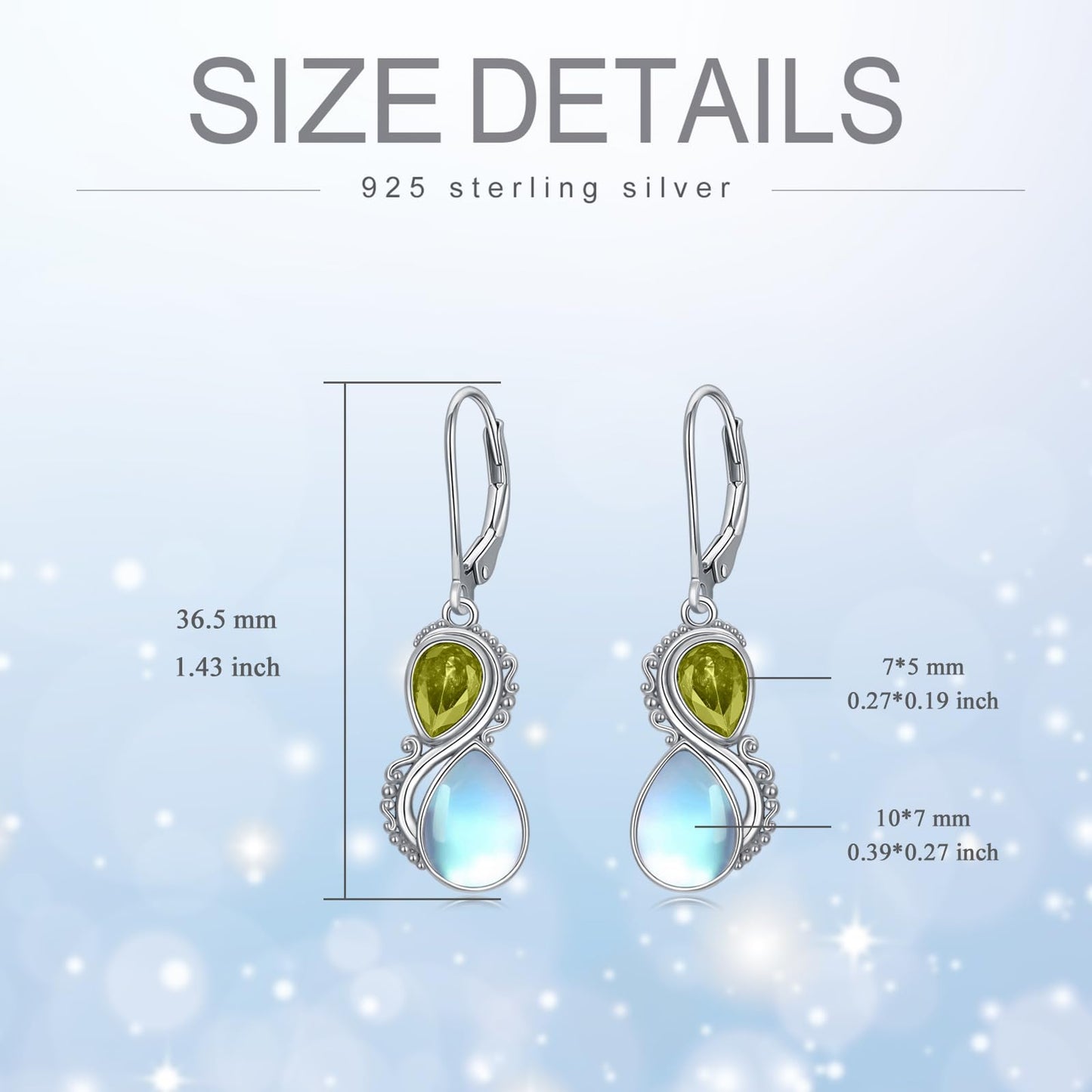 Moonstone Earrings 925 Sterling Silver Vintage Dangle Drop Leverback Earrings with Peridot Green August Birthstone Jewelry Gifts for Women