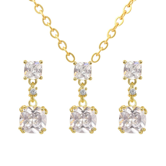 TaYolnFaSo Cushion-cut Diamond Jewelry Sets for Women 14k Gold Plated Dainty Necklace and Earring Set Imitation Diamond Jewelry Gifts for Mother