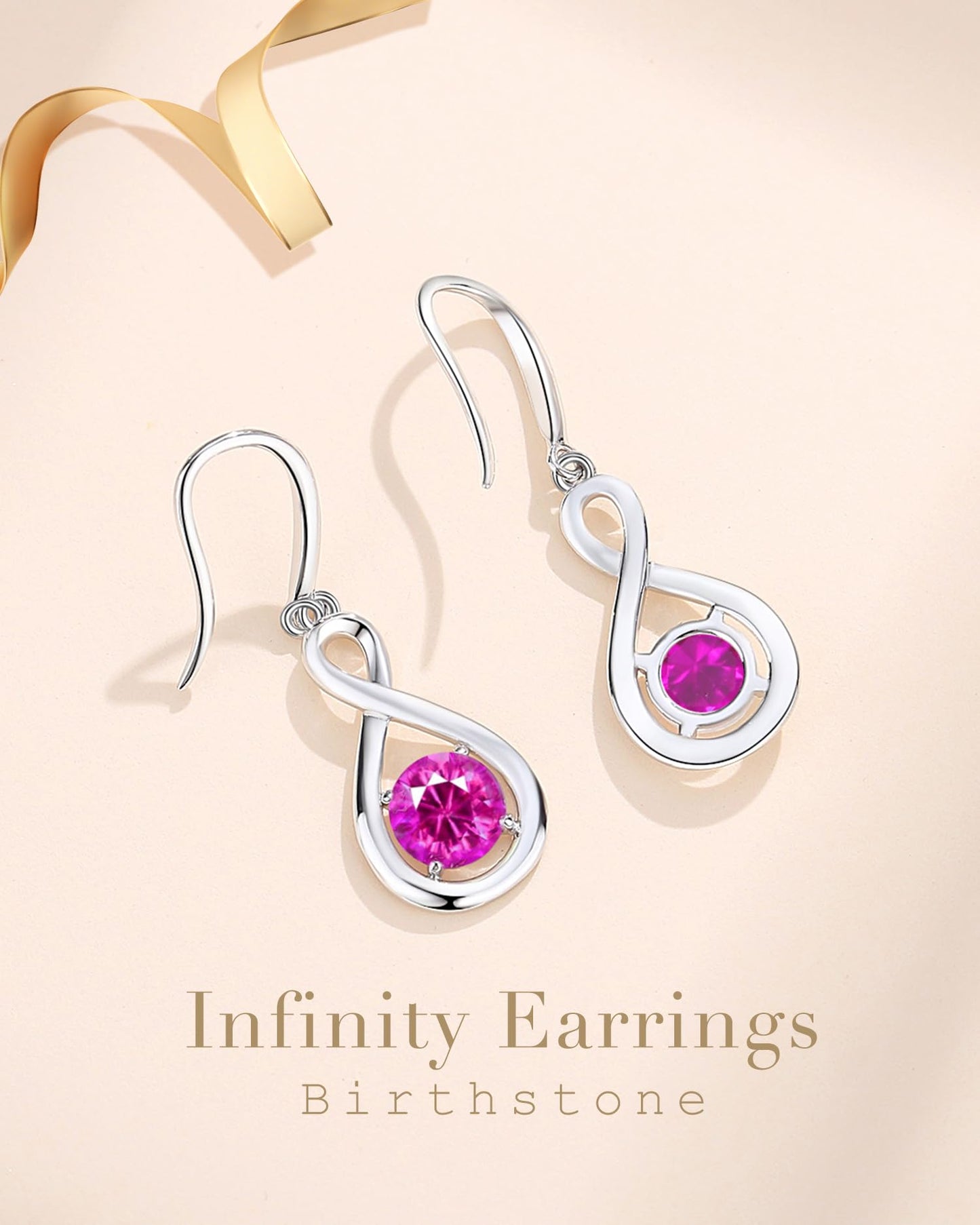 FANCIME Pink Tourmaline Dangle Drop Earrings 925 Sterling Silver Dainty Infinity Gemstone October Birthstone Earring Fine Jewelry Birthday Mothers Day Gifts for Mom Her Women