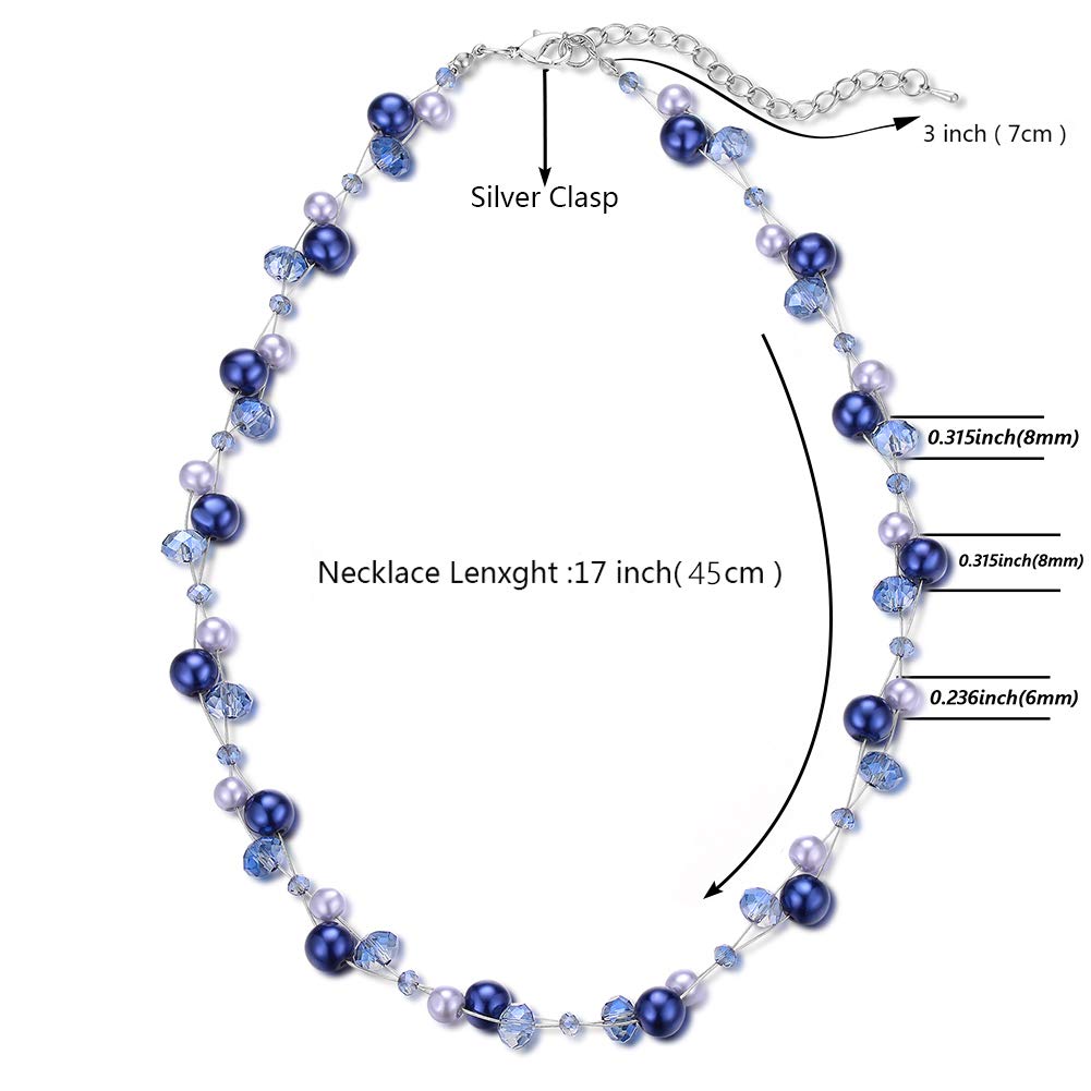Short Beaded Turquoise Necklace For Women - Fashion Jewelry with Pearl and Crystal Bead, Birthday Gifts For Women (27-Blue)