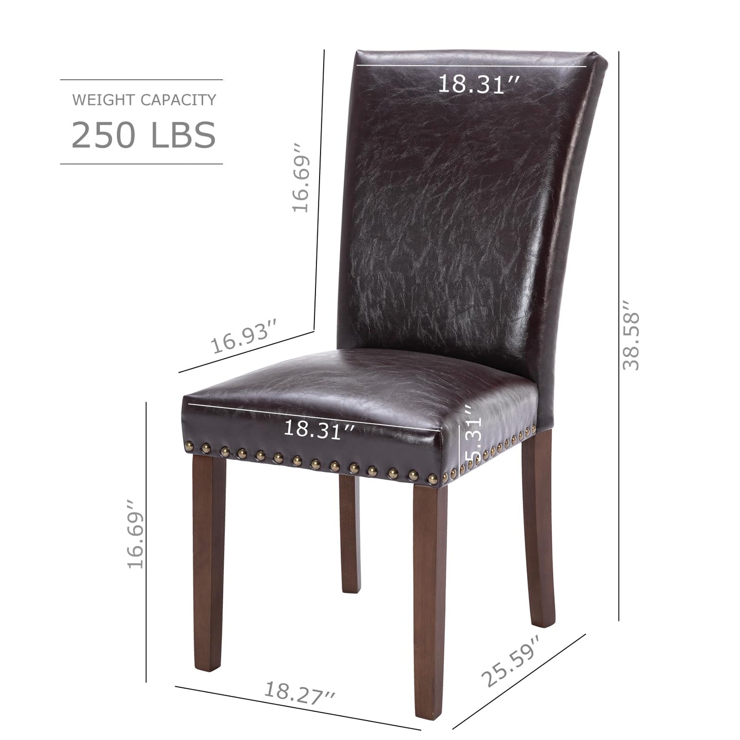 COLAMY Upholstered Parsons Dining Chairs Set of 6, PU Leather Dining Room Kitchen Side Chair with Nailhead Trim and Wood Legs - Dark Brown