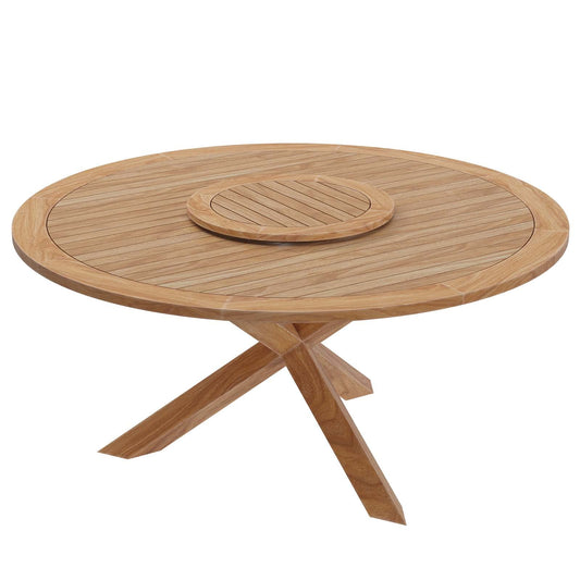 Modway Wellspring Outdoor Patio Round Teak Wood 63" Dining Table in Natural