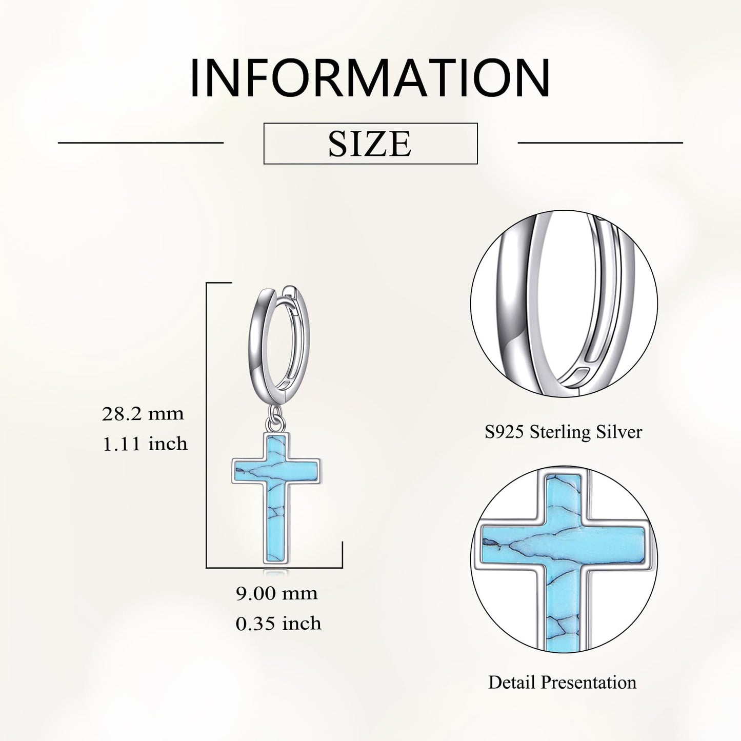 Sterling Silver Hanging Cross Earrings Turquoise Cross Dangle Drop Hoop Earrings for Women Men Religious Jewelry Gifts